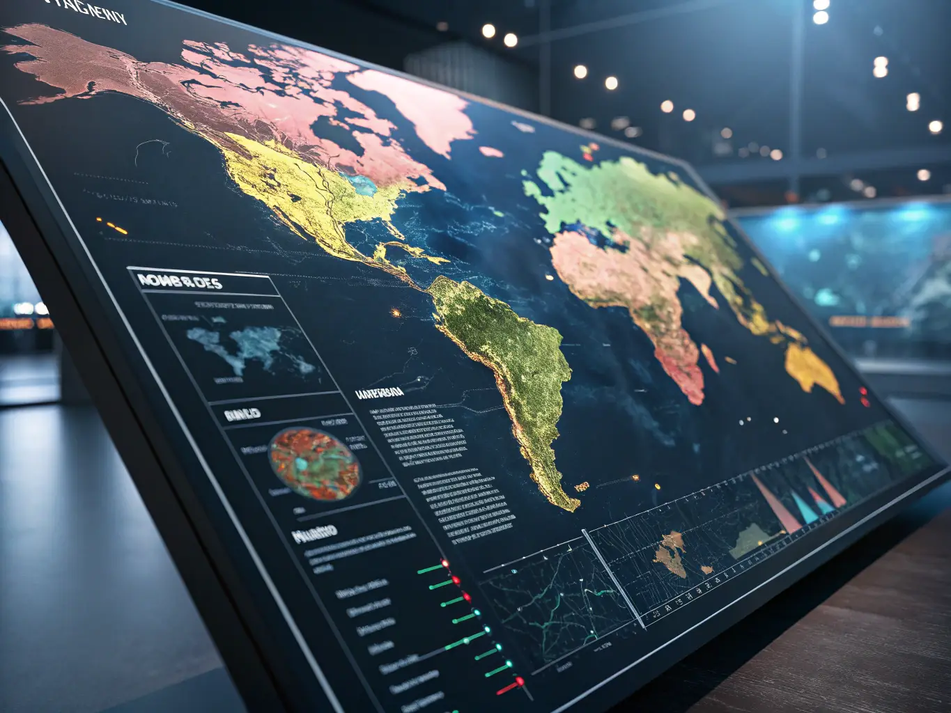 A digital interface showing a world map with highlighted destinations, including cultural sites, natural wonders, and urban centers, representing global travel access and exploration.